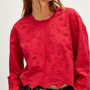 Free People Red Eyelet Blouse